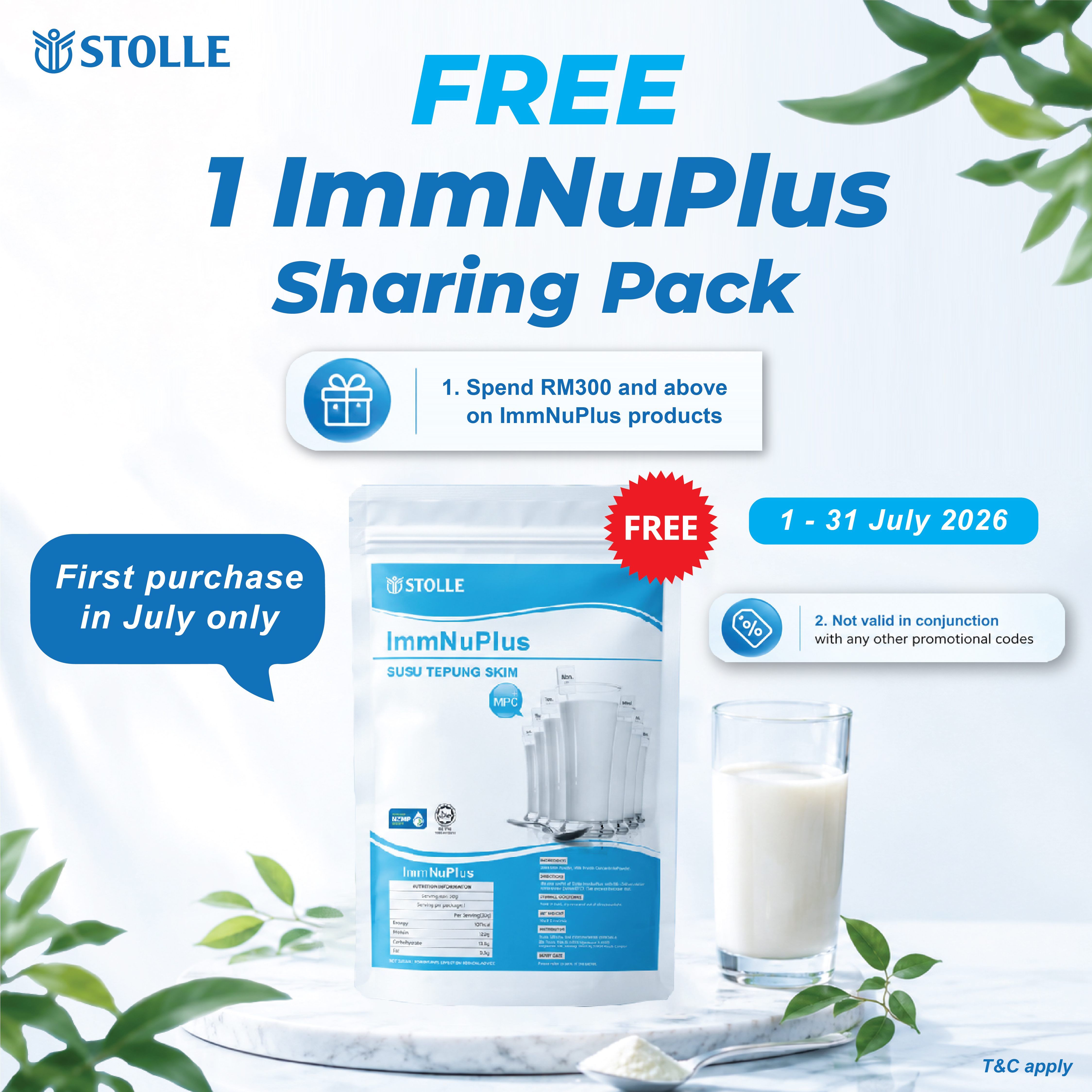这个7月，我们送你 1包 ImmNuPlus 免疫乳分享包！This July, receive 1 FREE ImmNuPlus Sharing Pack! 
